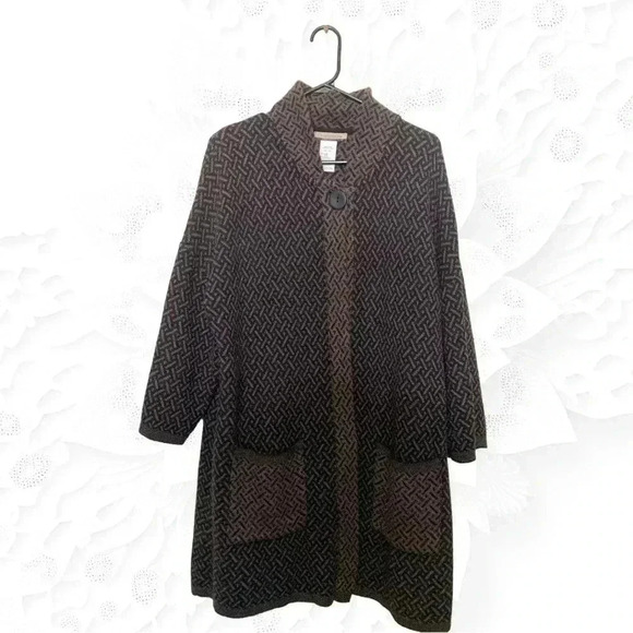 Chiaramente Sweater Heavy Thick Brown Black 70%  Wool High Collar 3/4 Sleeves - Picture 1 of 9